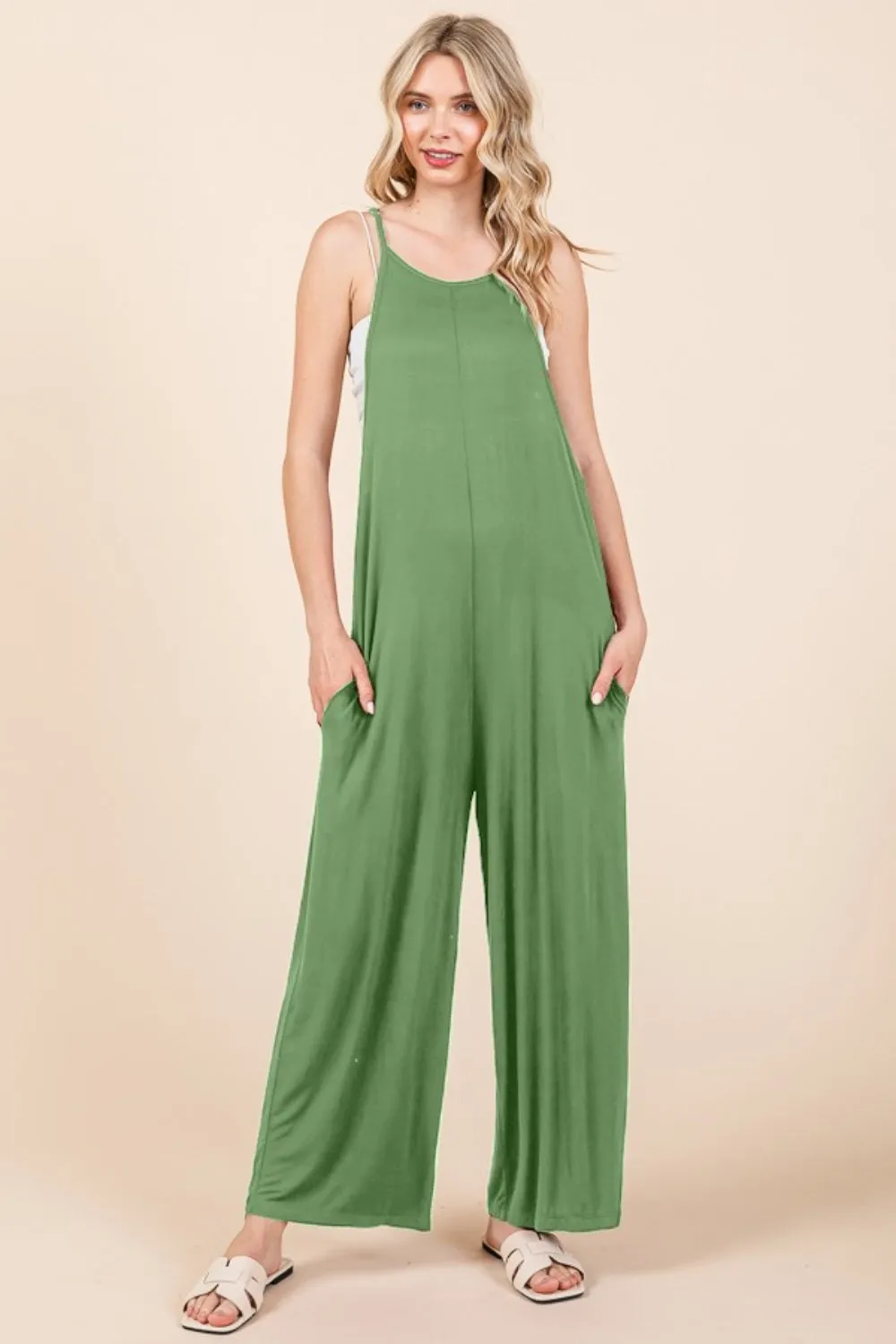 Full Size Sleeveless Wide Leg Jumpsuit with Pockets