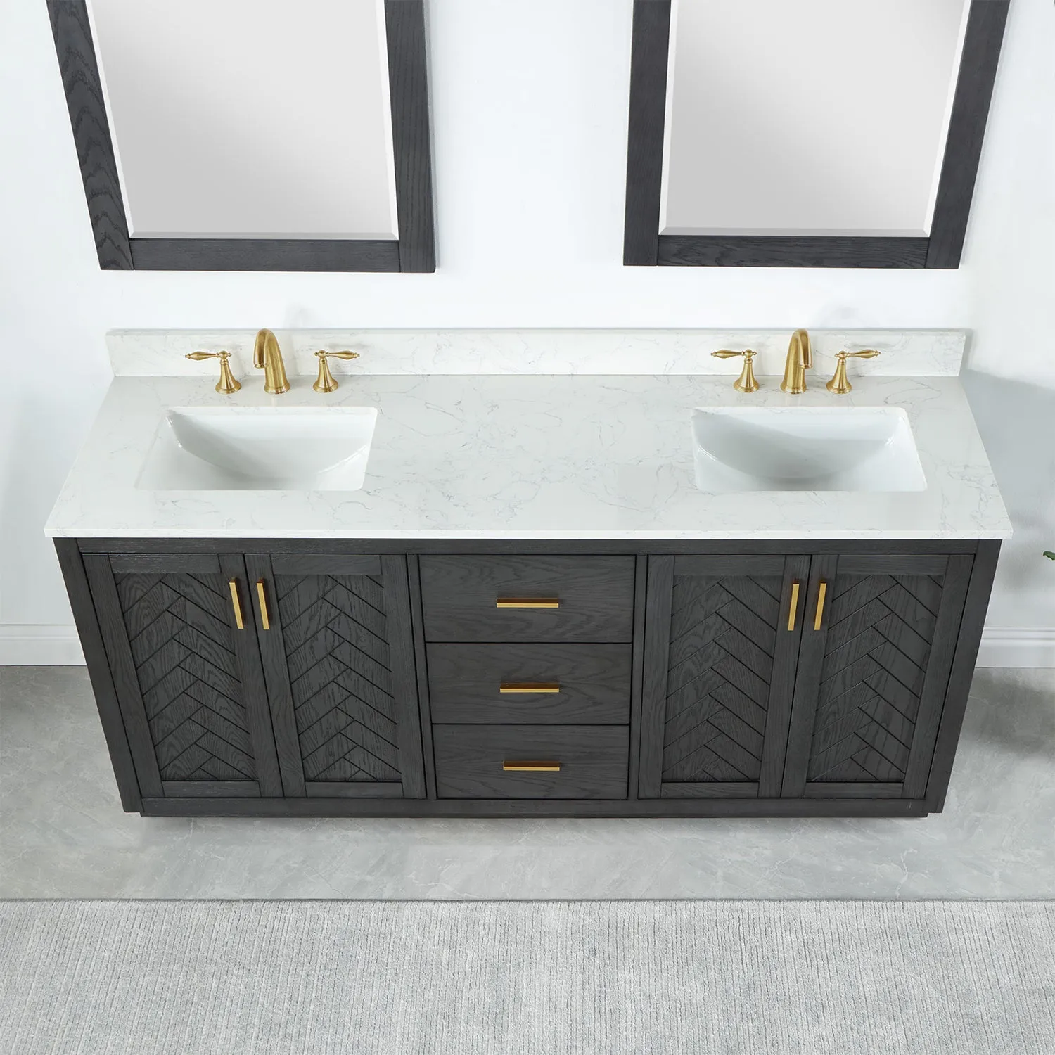 Gazsi 72" Double Bathroom Vanity Set with Grain White Composite Stone Countertop