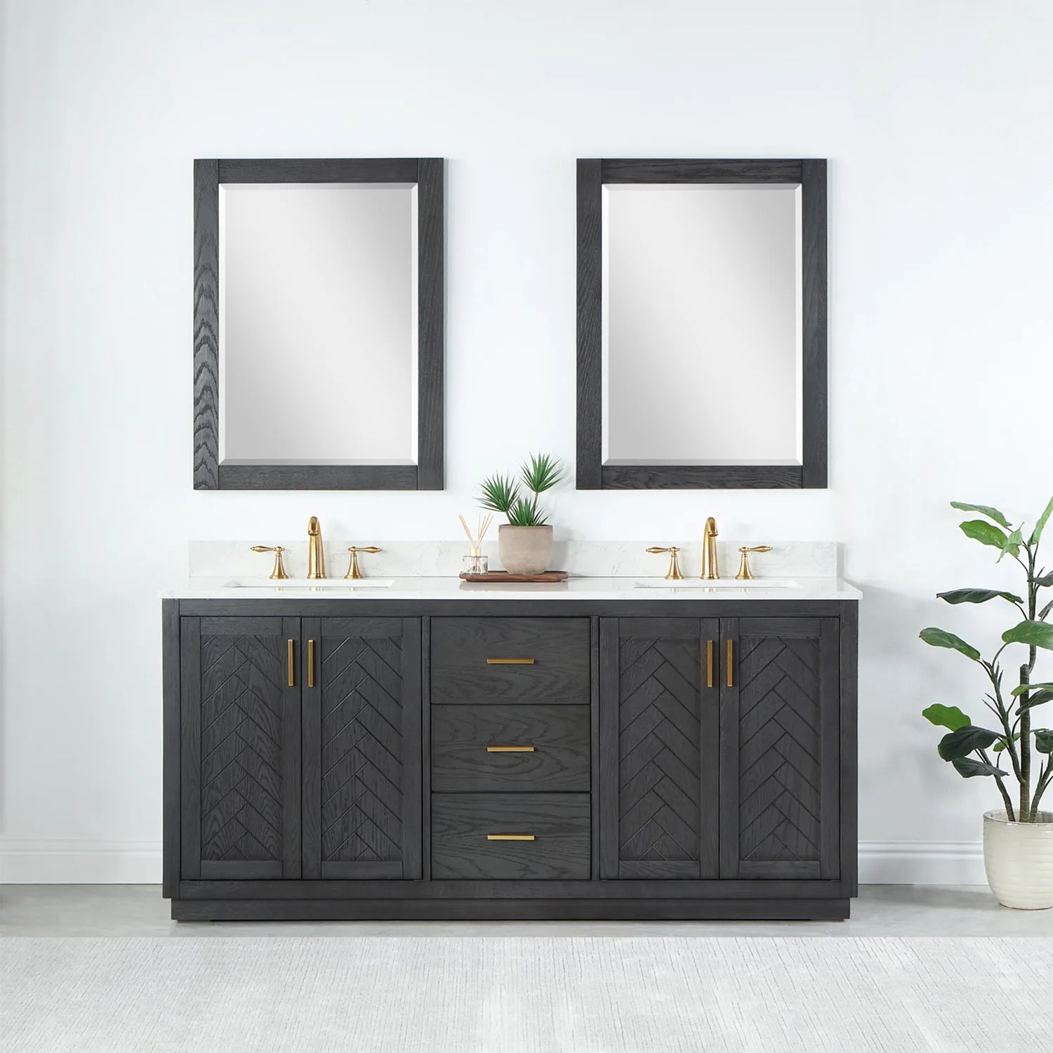 Gazsi 72" Double Bathroom Vanity Set with Grain White Composite Stone Countertop