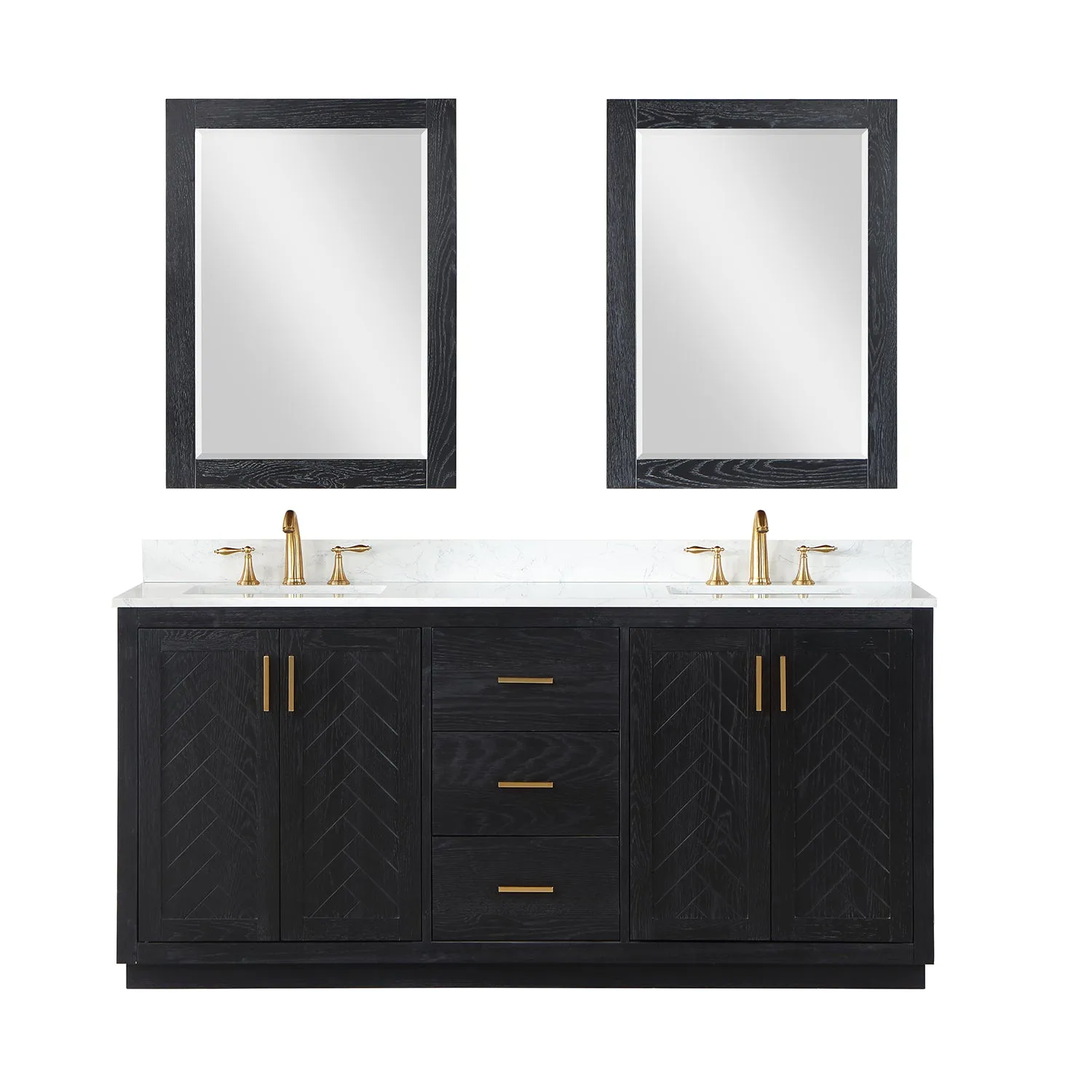 Gazsi 72" Double Bathroom Vanity Set with Grain White Composite Stone Countertop