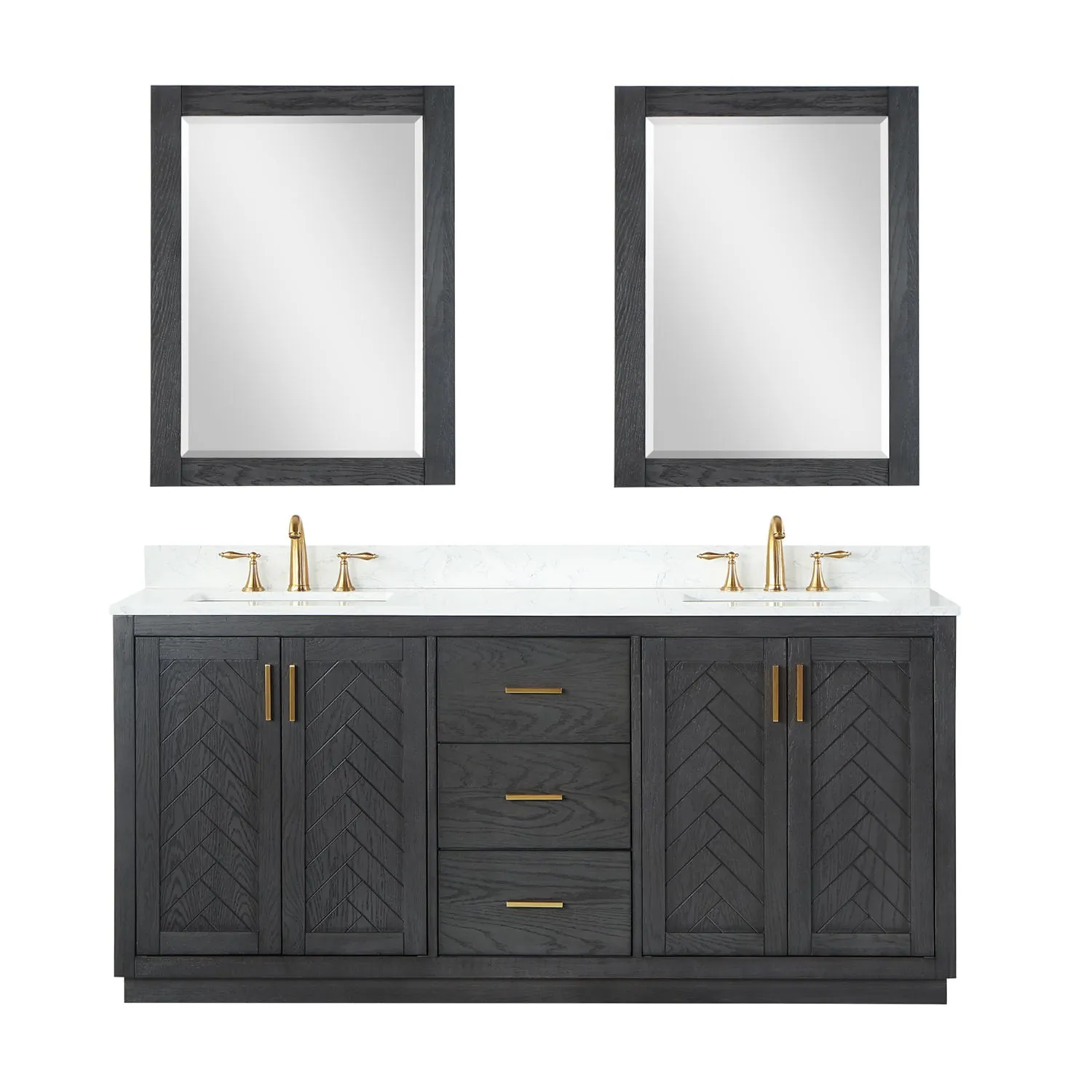 Gazsi 72" Double Bathroom Vanity Set with Grain White Composite Stone Countertop