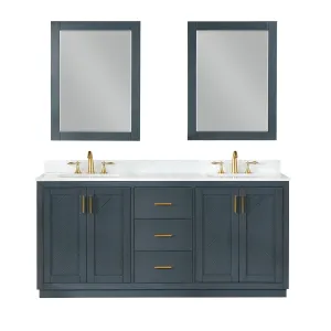 Gazsi 72" Double Bathroom Vanity Set with Grain White Composite Stone Countertop