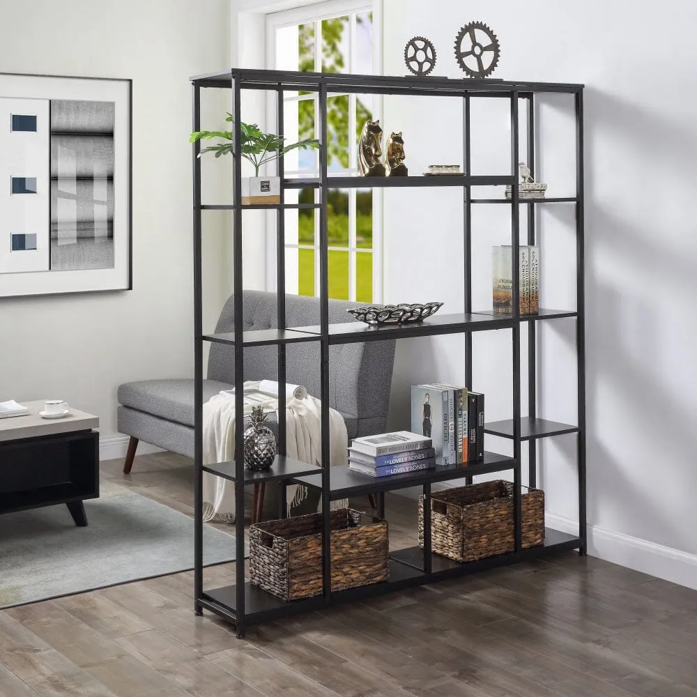 Giving Tree Bookcase and Bookshelf, Home Office 5 Tier Bookshelf, Open Freestanding Storage Shelf with Metal Frame, Black