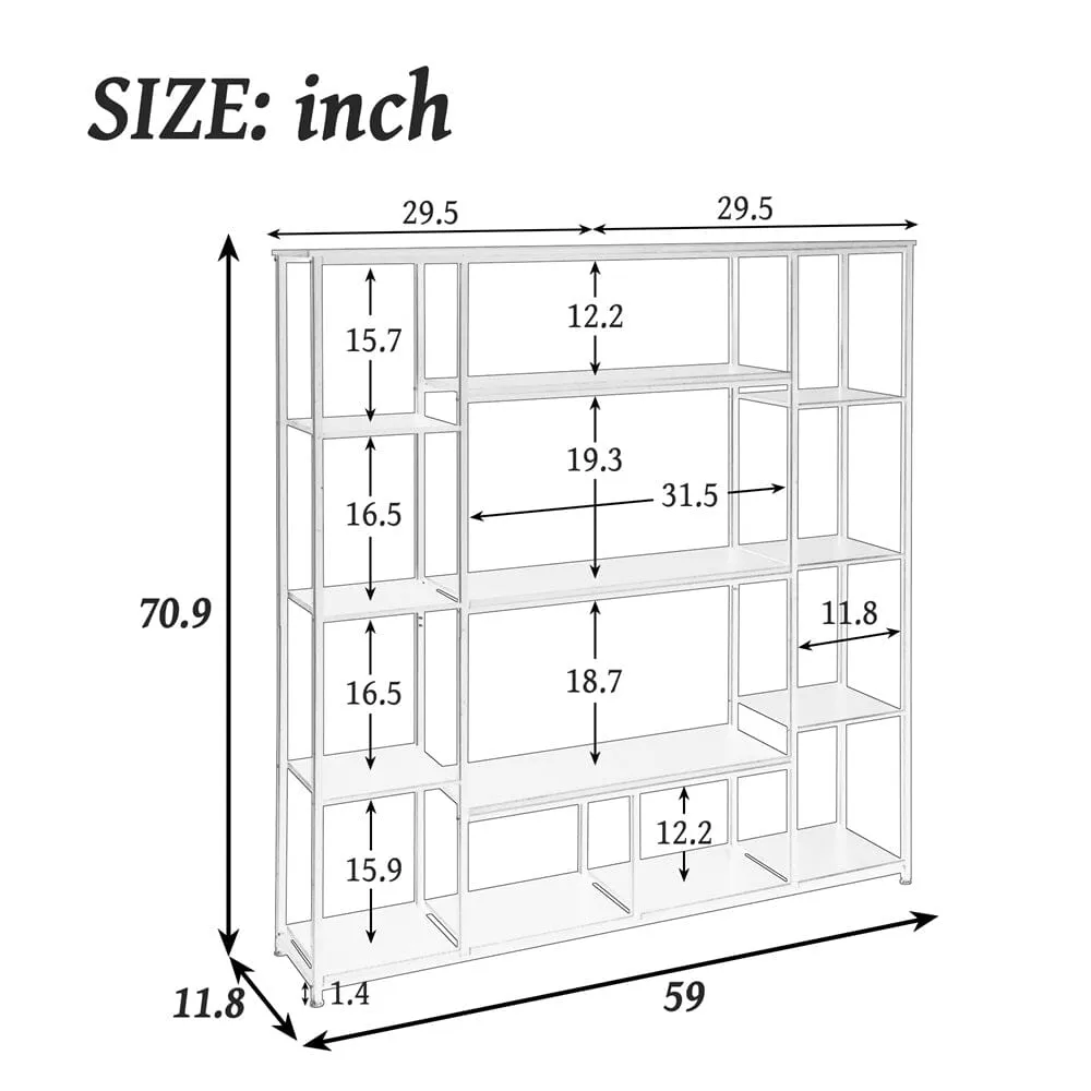 Giving Tree Bookcase and Bookshelf, Home Office 5 Tier Bookshelf, Open Freestanding Storage Shelf with Metal Frame, Brown