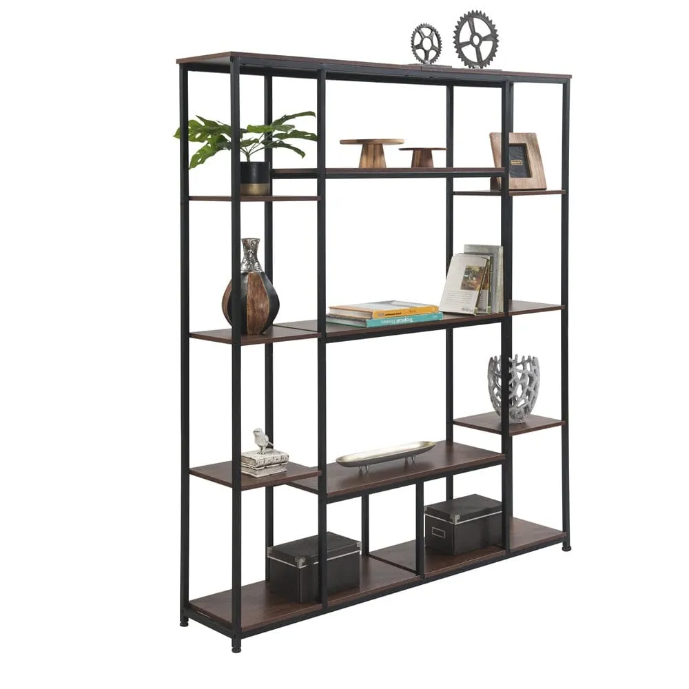 Giving Tree Bookcase and Bookshelf, Home Office 5 Tier Bookshelf, Open Freestanding Storage Shelf with Metal Frame, Brown