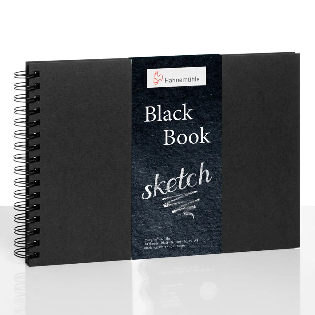 Hahnemuhle Sketch Book Black Book 250gsm, DIN A5 Landscape, 30 Sheets