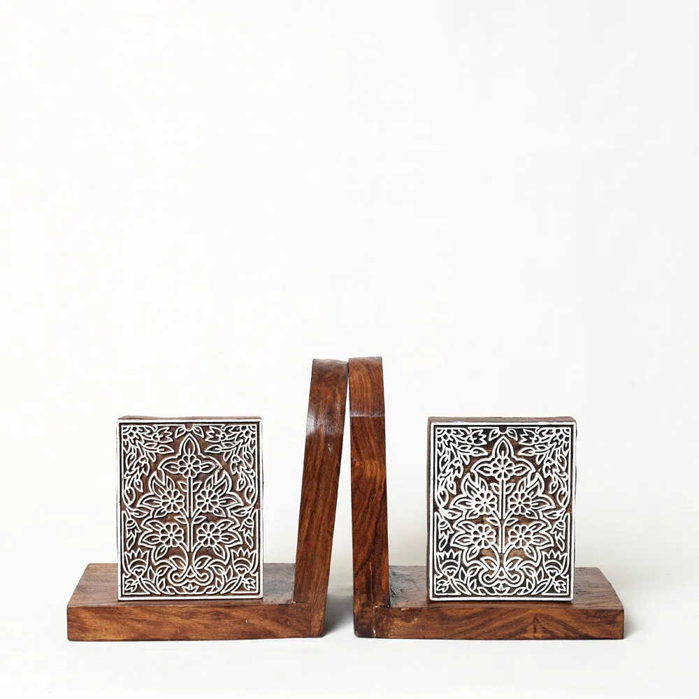 Hand Carved Natural Sheesham Wood Bookend