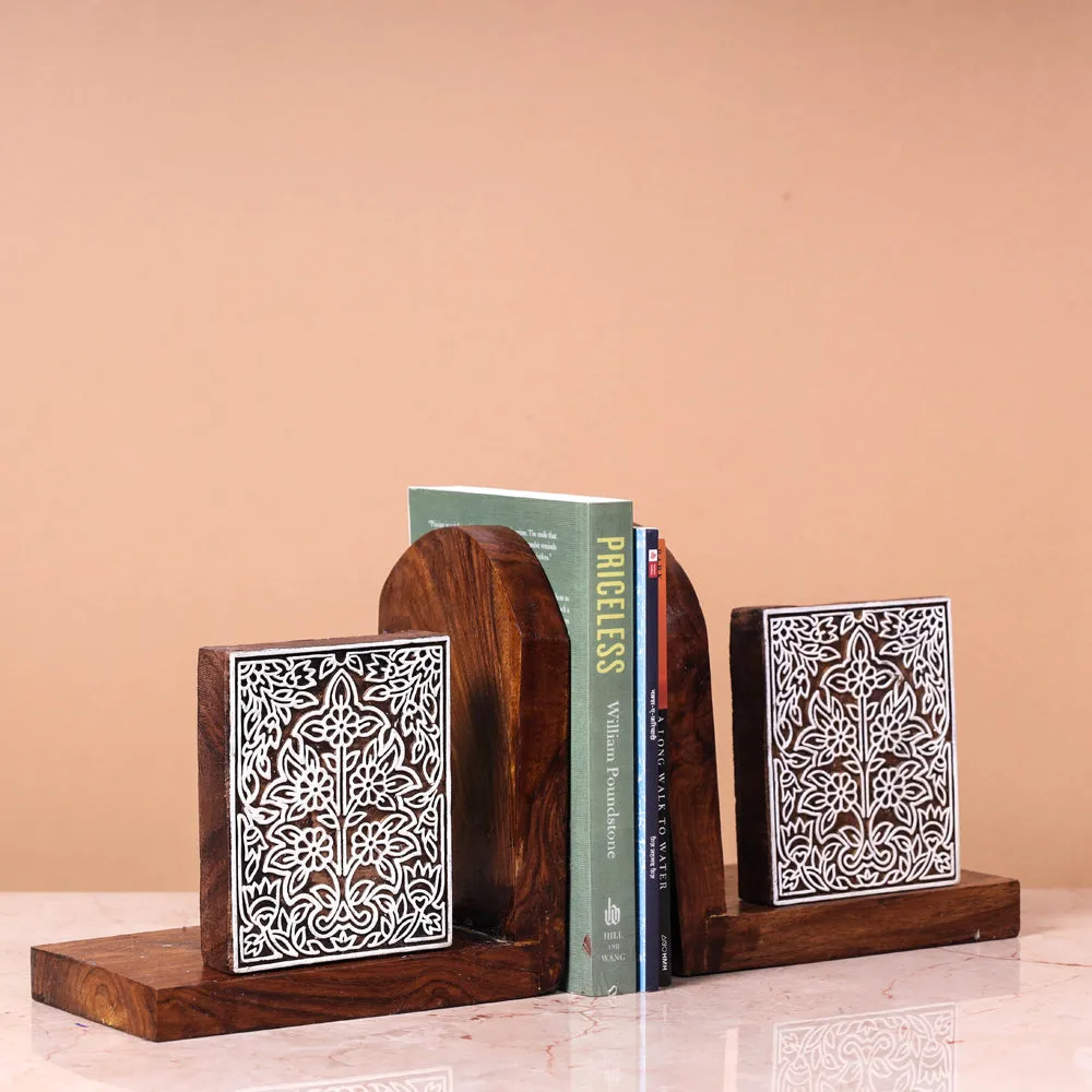 Hand Carved Natural Sheesham Wood Bookend