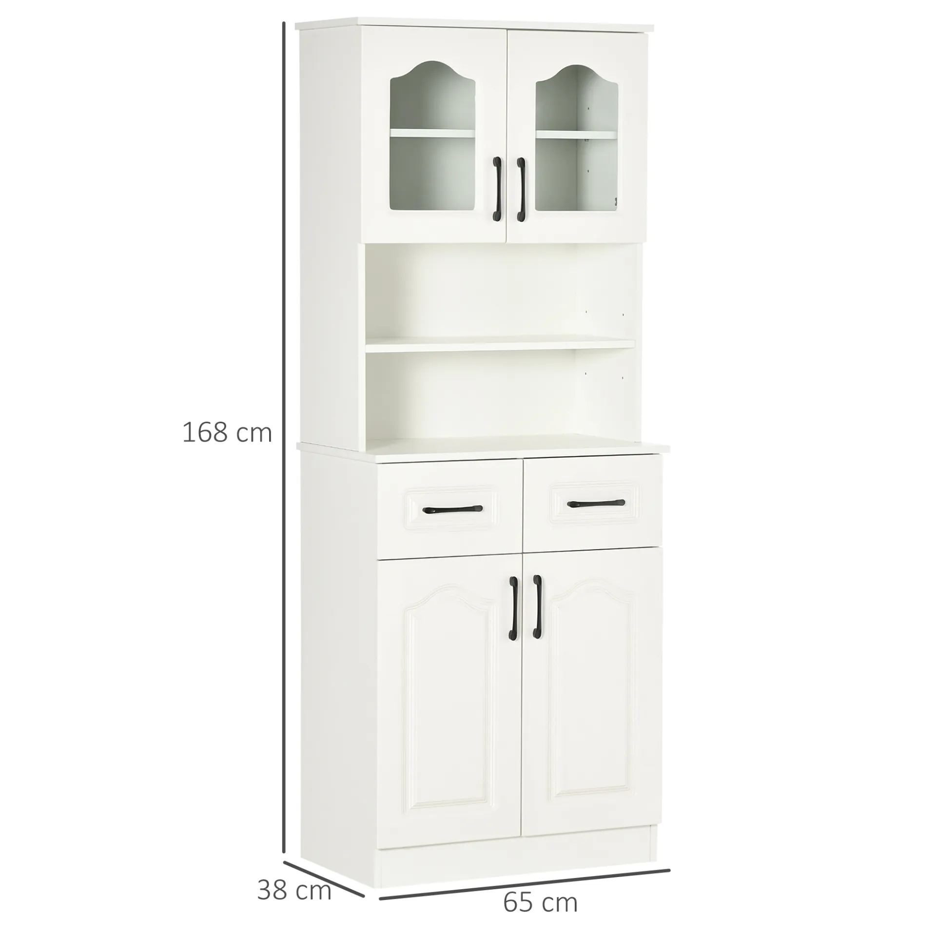 HOMCOM White Kitchen Cupboard – Freestanding Storage Cabinet with Adjustable Shelves, Drawers & Open Counter | Perfect for Living & Dining Rooms | 168cm