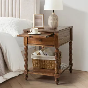 Ira 26" Tall Farmhouse Solid Wood End Table with Built-in Charging Outlets