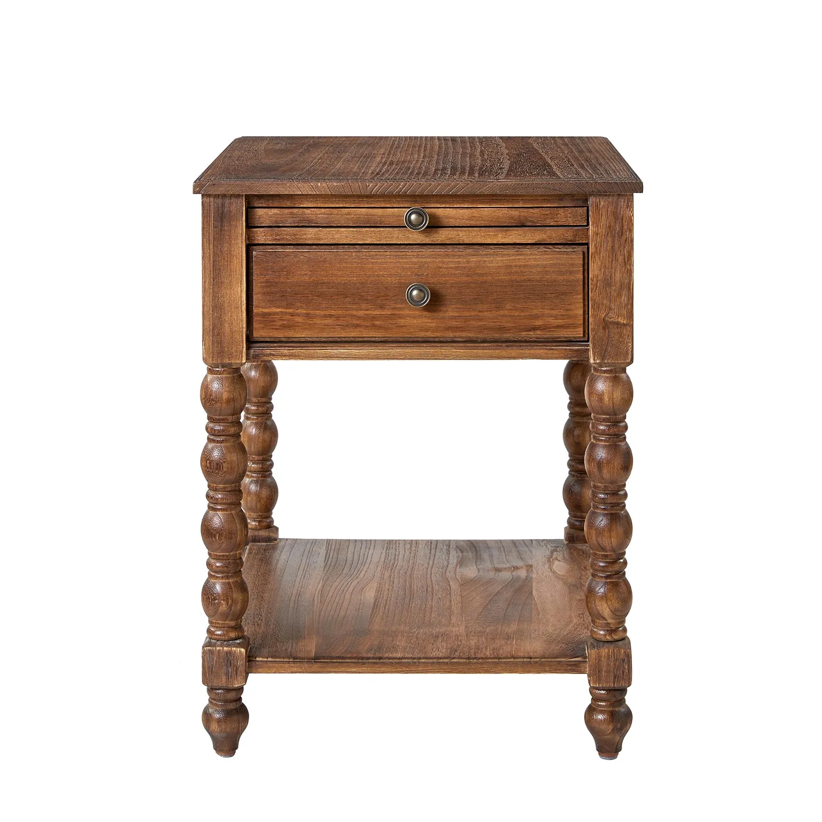 Ira 26" Tall Farmhouse Solid Wood End Table with Built-in Charging Outlets