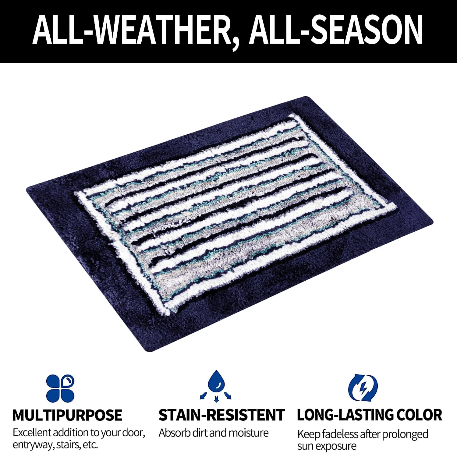 Kuber Industries Door Mat | Dust Trapper Mat | Door Entrance Mat | Anti-Skid Door Mat | Floor Mat for Home Entrance | Micro Border Door Mat | Entryway Door Mat | Pack of 3 | Blue