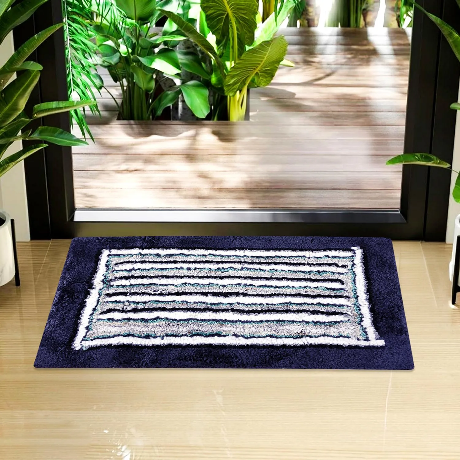 Kuber Industries Door Mat | Dust Trapper Mat | Door Entrance Mat | Anti-Skid Door Mat | Floor Mat for Home Entrance | Micro Border Door Mat | Entryway Door Mat | Pack of 3 | Blue