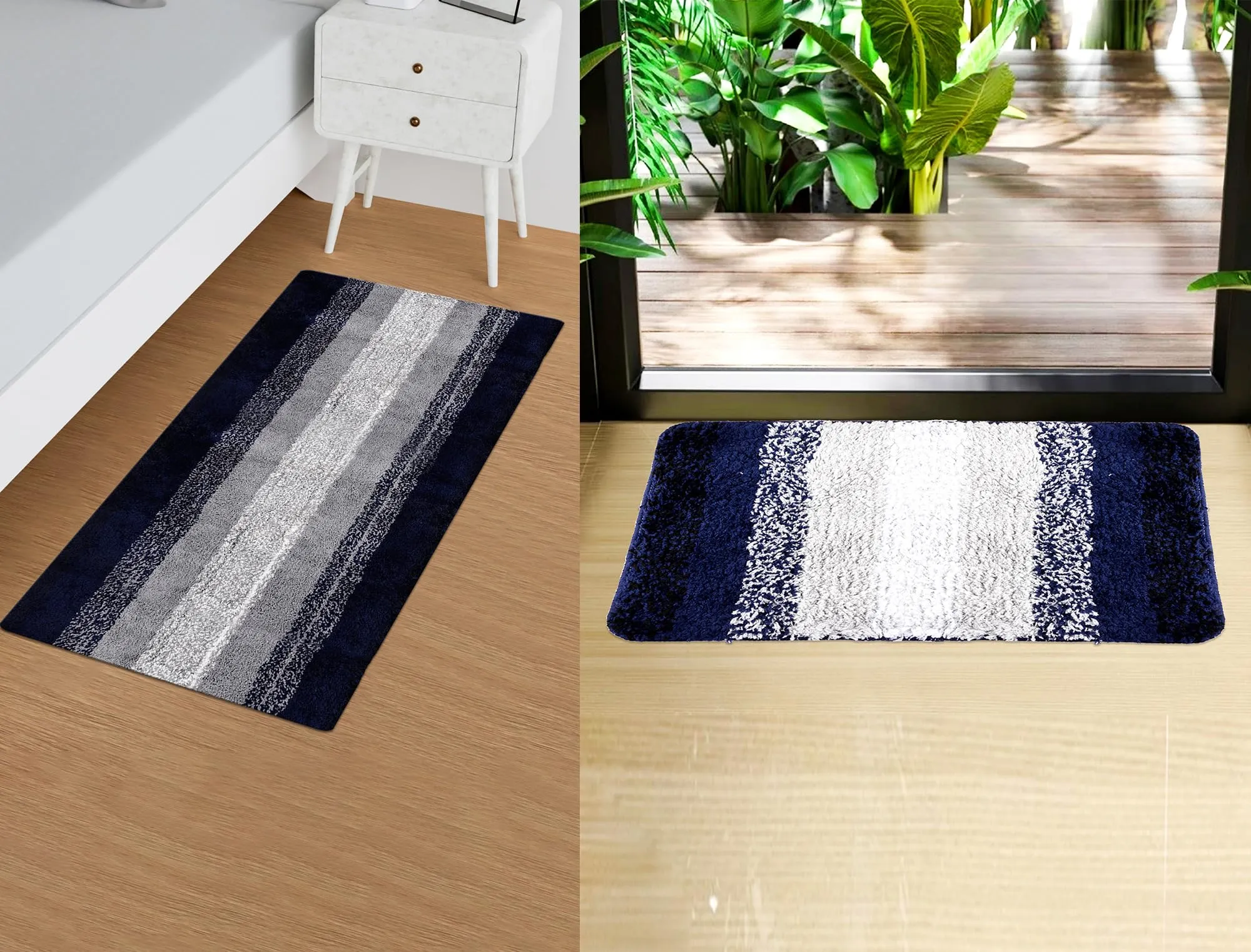 Kuber Industries Runner | Bedside Runner for Bedroom | Blue Patta Home Decor Runner & Door Mat Combo | Anti-Skid Runner & Door Mat | Runner & Door Mat Set | Set of 2 | Gray