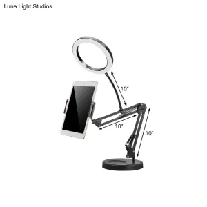 LED Makeup Light Mobile Phone Holder Fill Lamp - Sleek Black with Foldable Arm