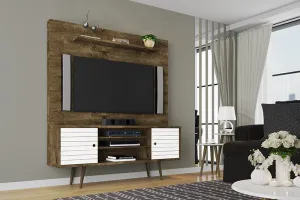 Liberty 63" Freestanding Entertainment Center with Overhead shelf in Rustic Brown and White