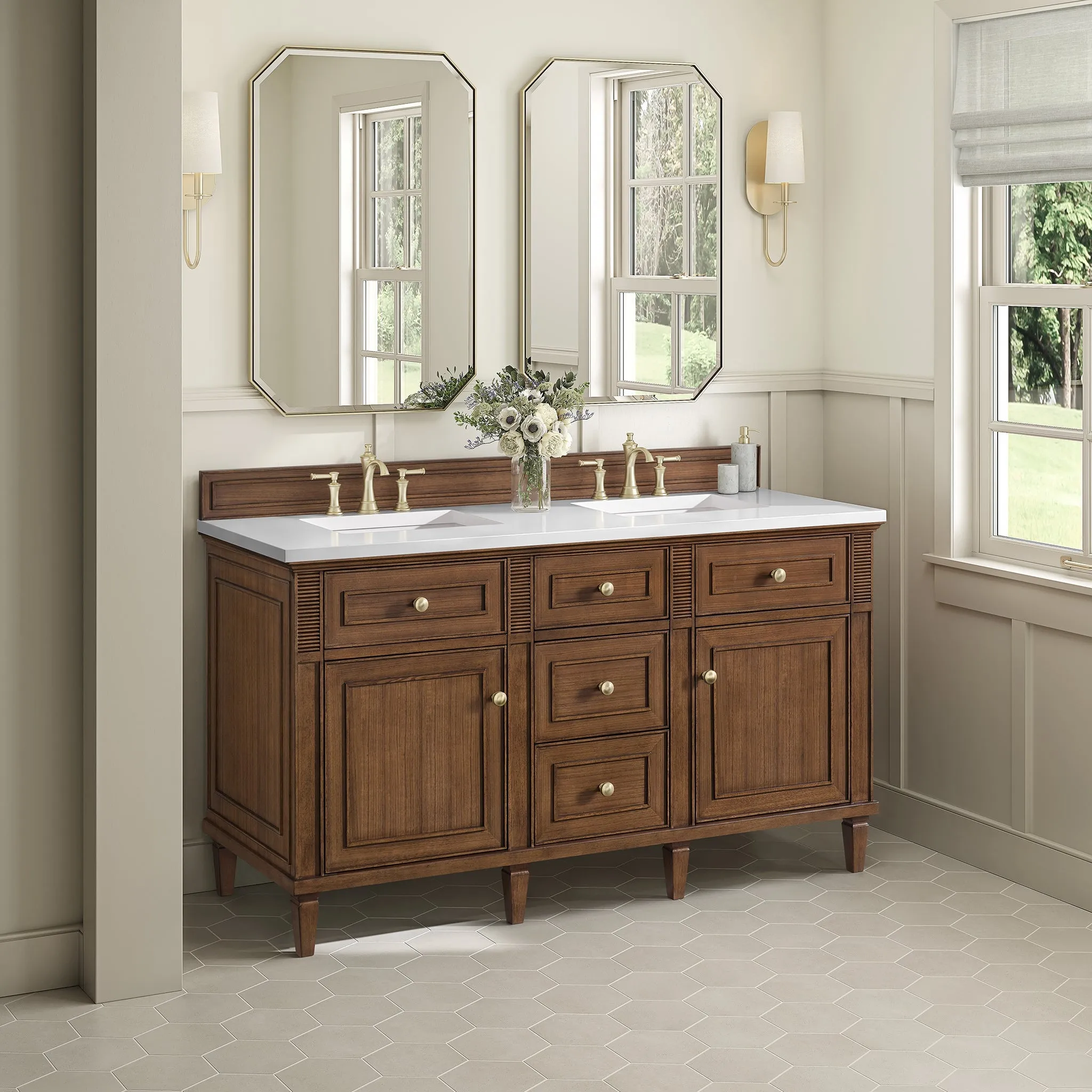 Lorelai 60" Double Vanity in Mid-Century Walnut