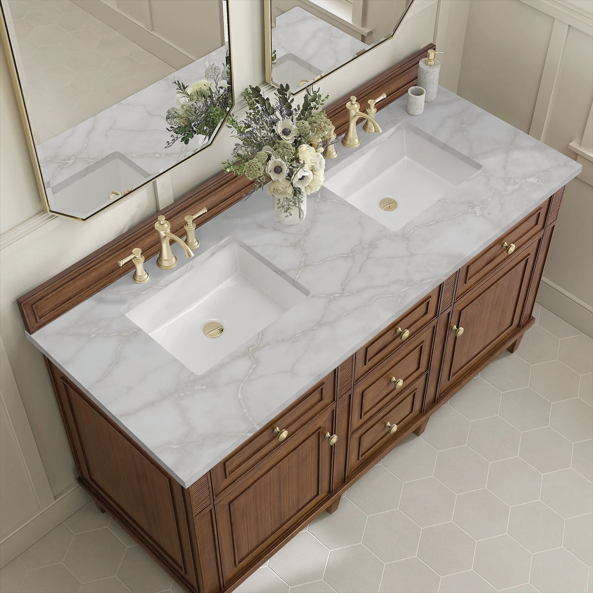 Lorelai 60" Double Vanity in Mid-Century Walnut