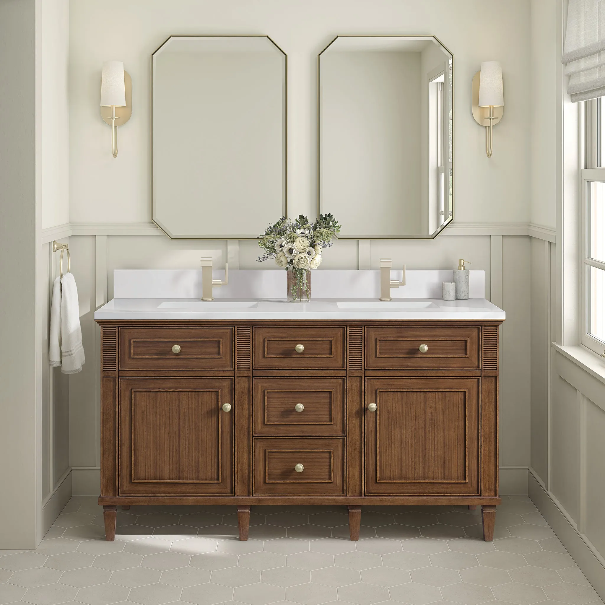 Lorelai 60" Double Vanity in Mid-Century Walnut