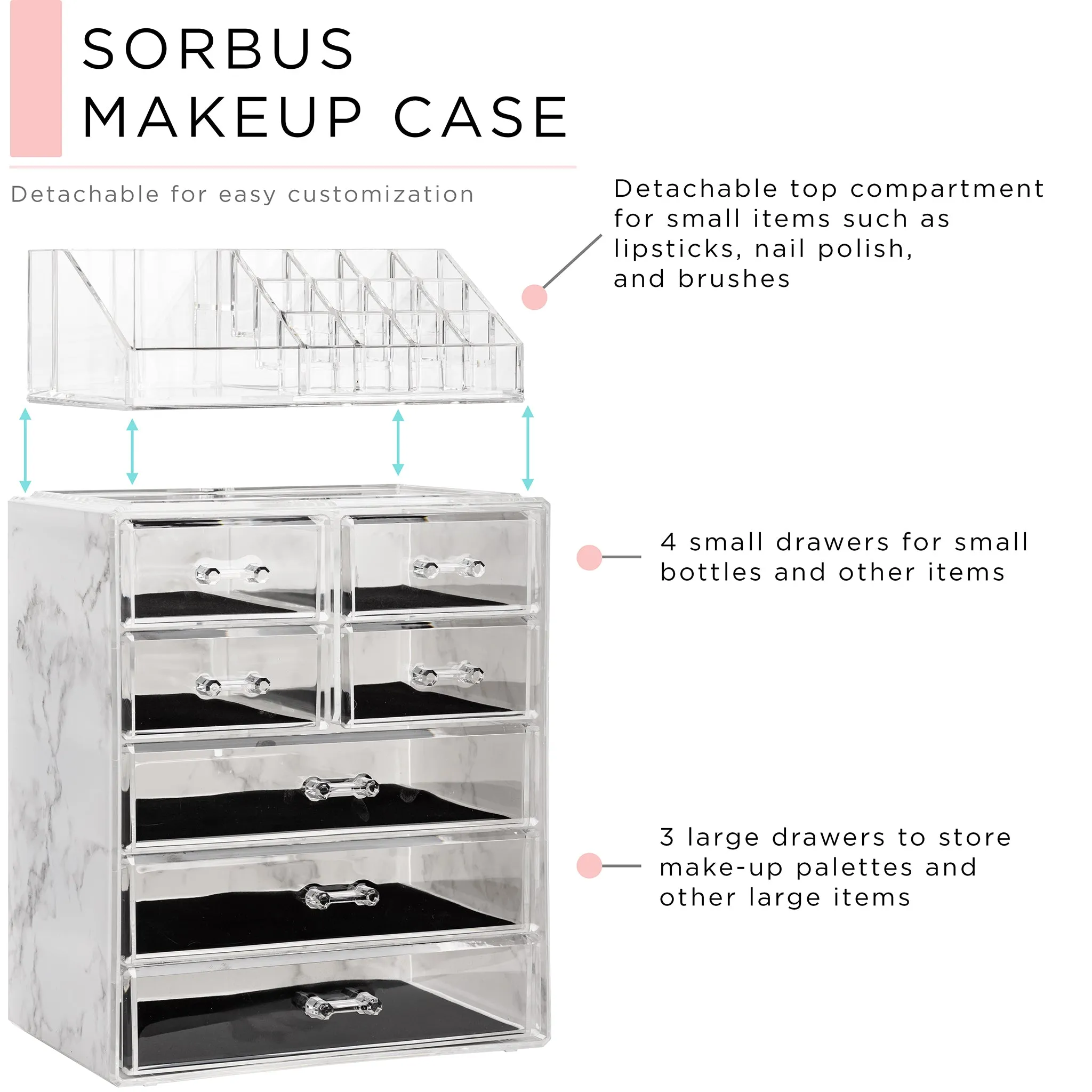 Makeup Organizer Set (7 Drawers Marble)