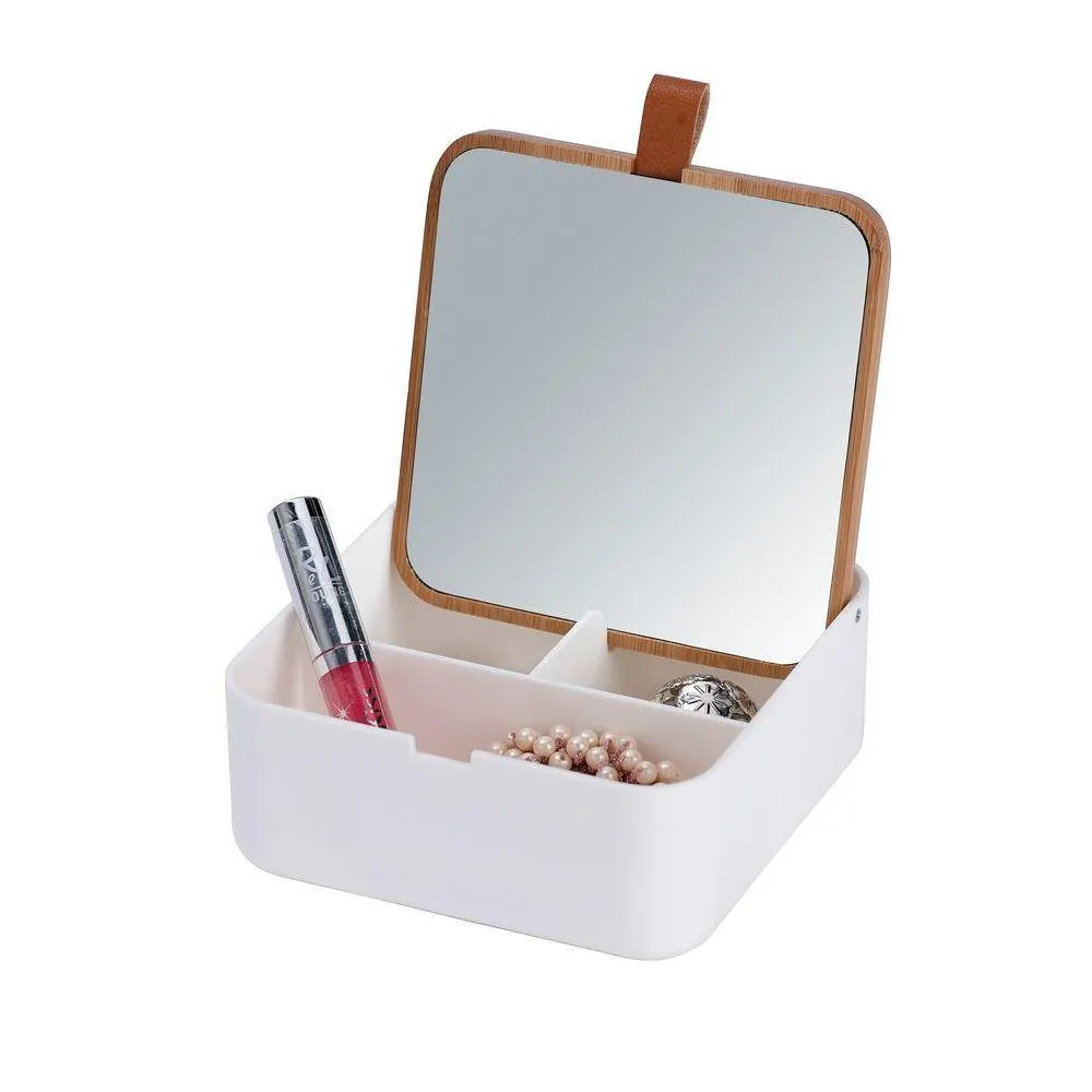 Milano 3 Compartment Makeup Organiser & Mirror White