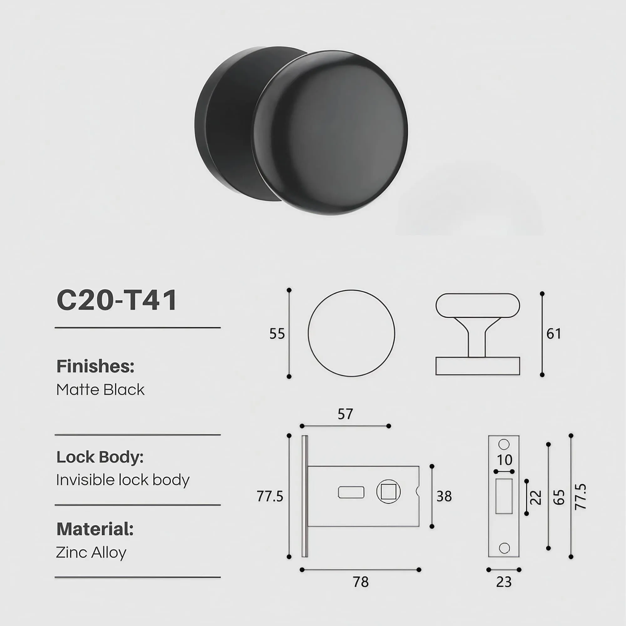 Minimalist Matte Black Door Knobs with Hidden Lock