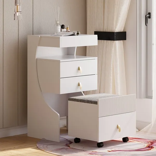 Modern White Makeup Vanity Set with Mirror Mini Dressing Table with Stool