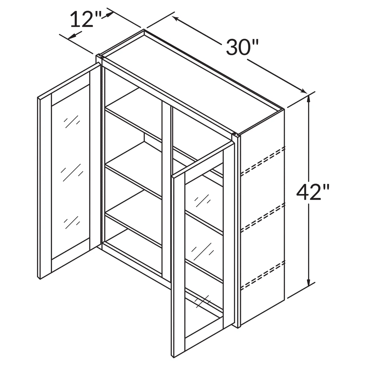 Mullion Door Wall Kitchen Cabinet WMD3042 Milan Slate 30 in. width 42 in. height 12 in. depth