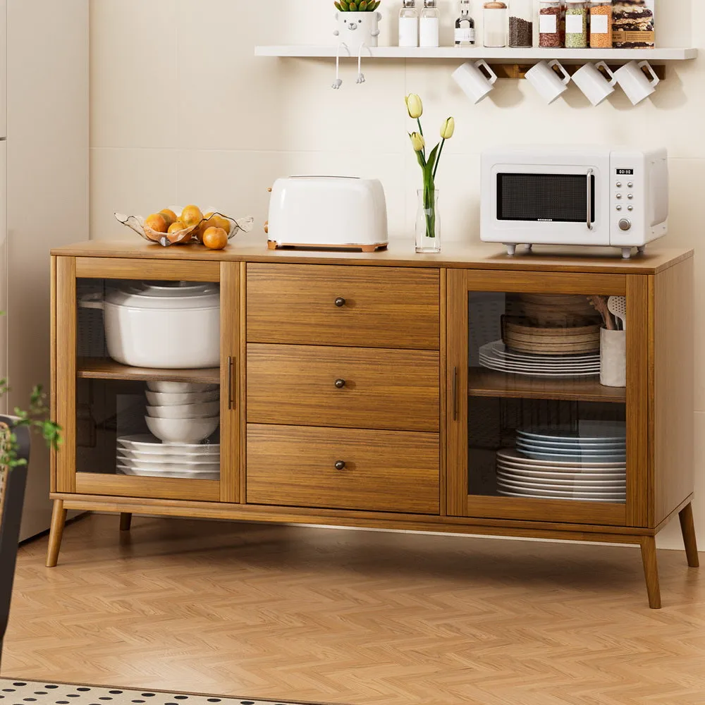 Oak Buffet Sideboard w/ Glass Doors & Adjustable Shelves, Artiss