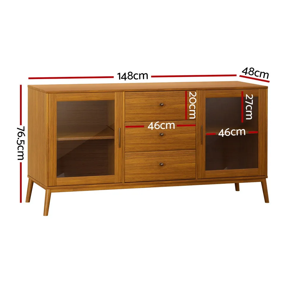 Oak Buffet Sideboard w/ Glass Doors & Adjustable Shelves, Artiss