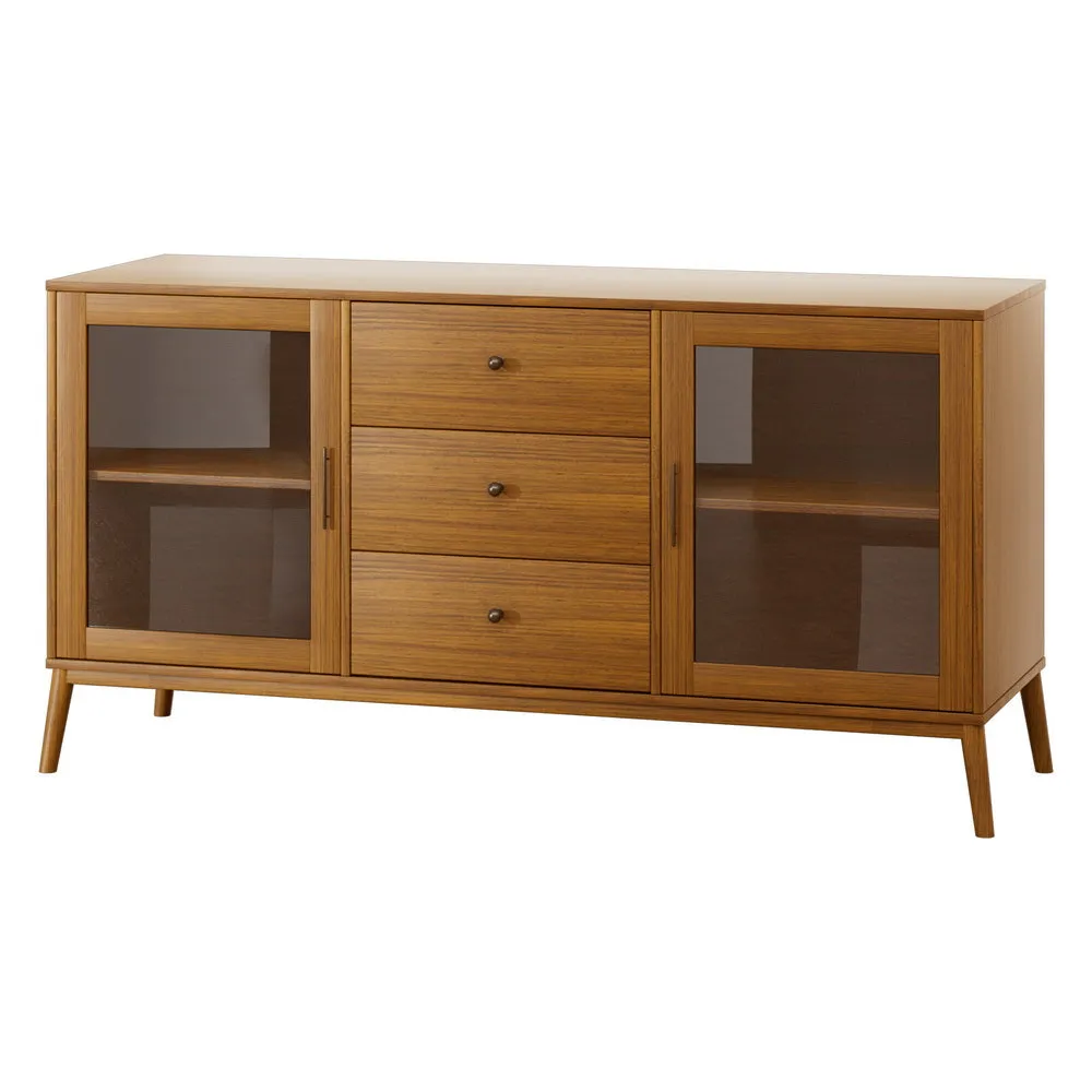 Oak Buffet Sideboard w/ Glass Doors & Adjustable Shelves, Artiss