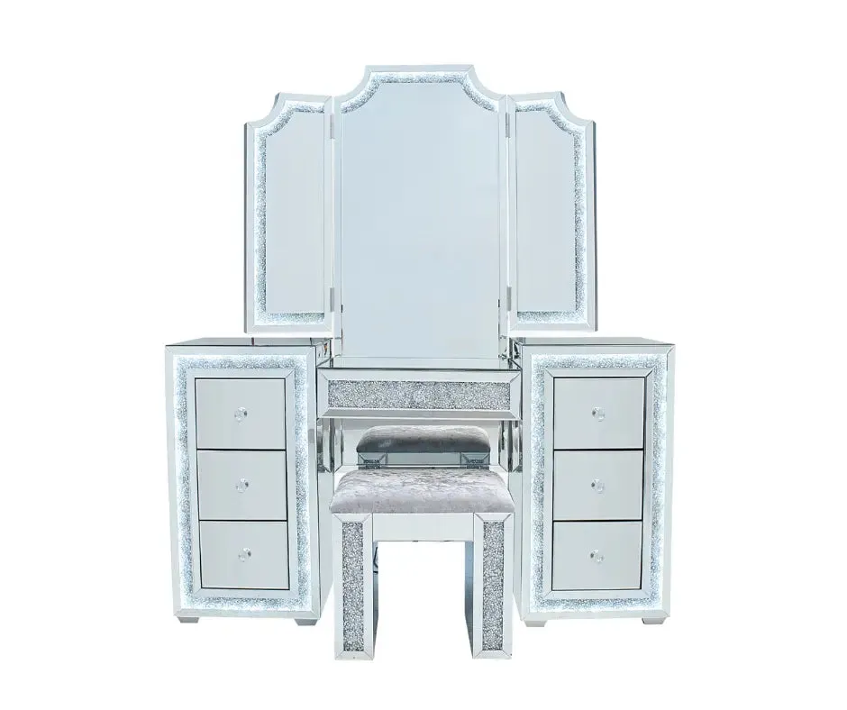 Oprah All Mirrored Glam Makeup Vanity Station With Stool