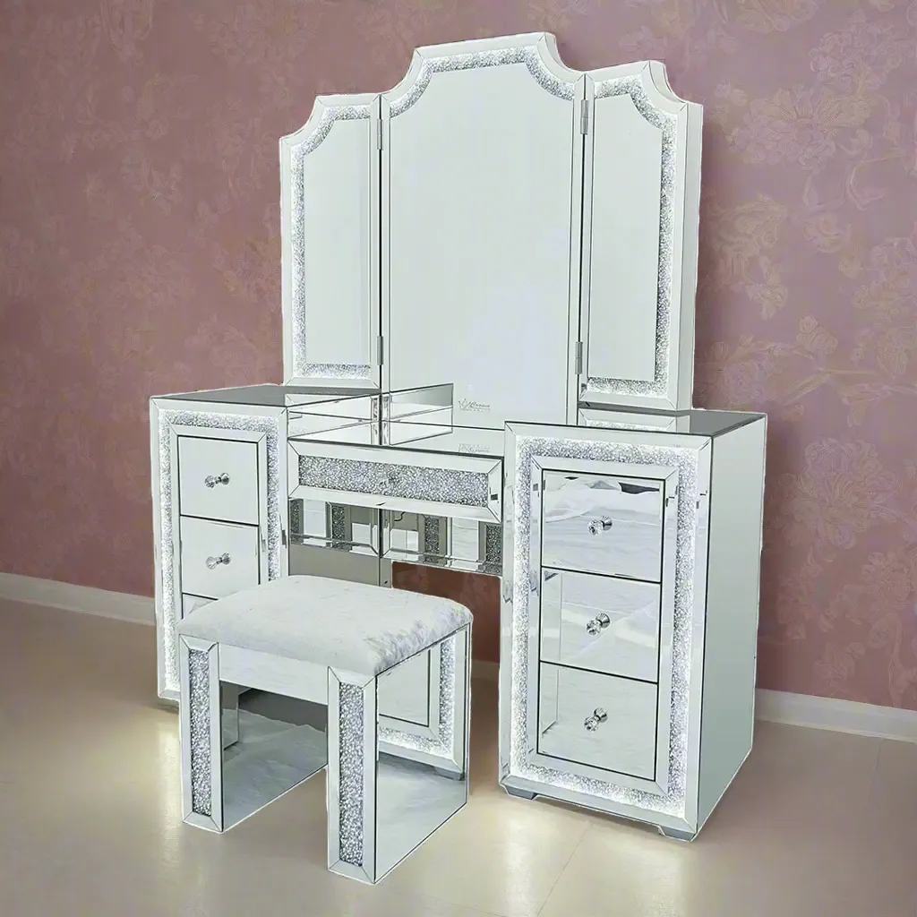 Oprah All Mirrored Glam Makeup Vanity Station With Stool