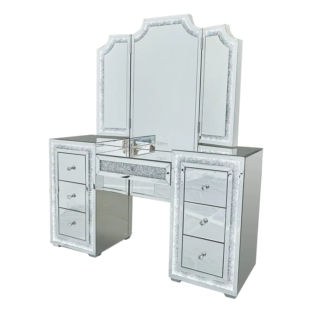 Oprah All Mirrored Glam Makeup Vanity Station With Stool