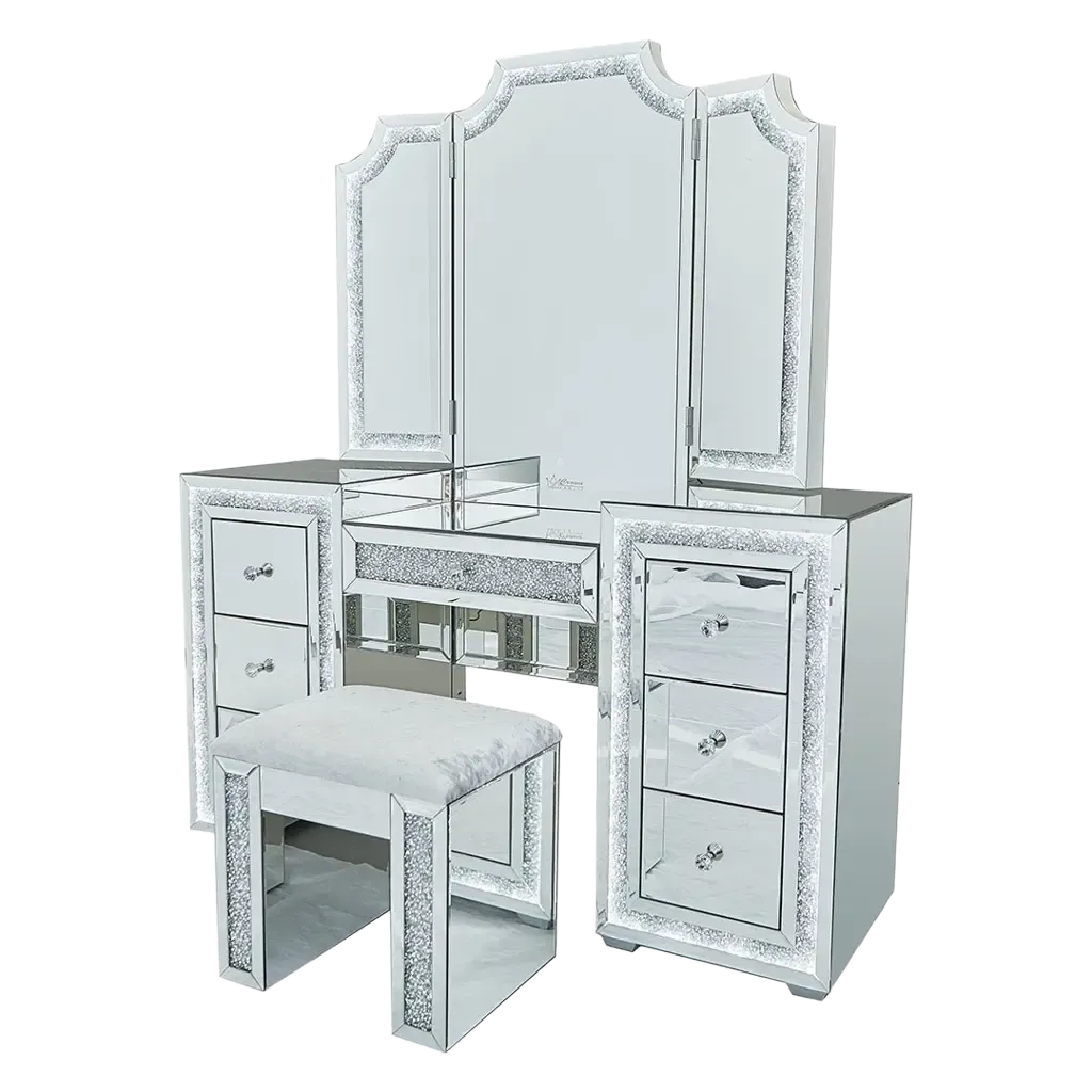 Oprah All Mirrored Glam Makeup Vanity Station With Stool