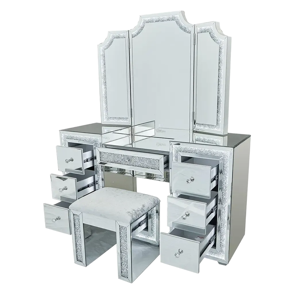 Oprah All Mirrored Glam Makeup Vanity Station With Stool