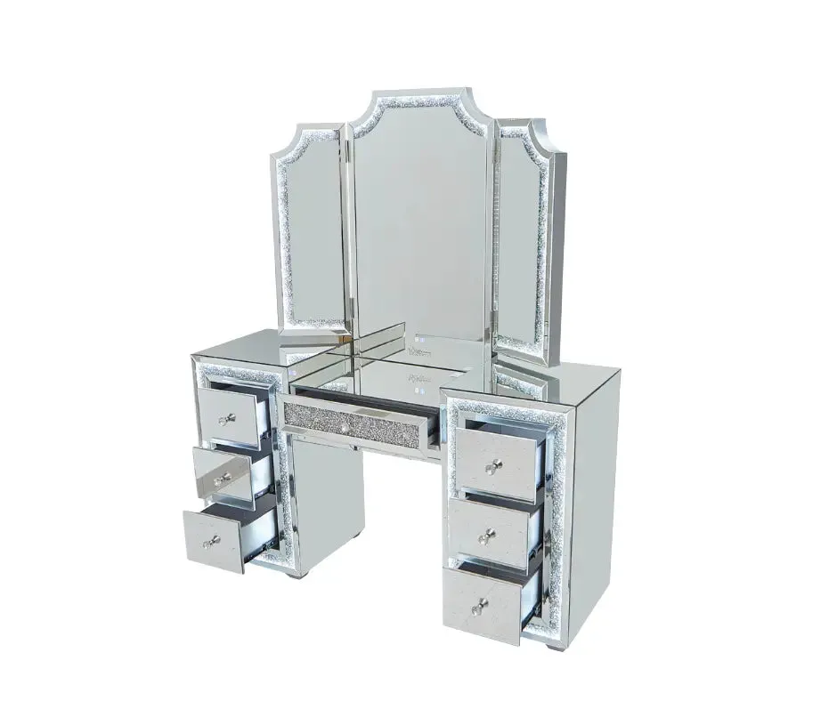 Oprah All Mirrored Glam Makeup Vanity Station With Stool