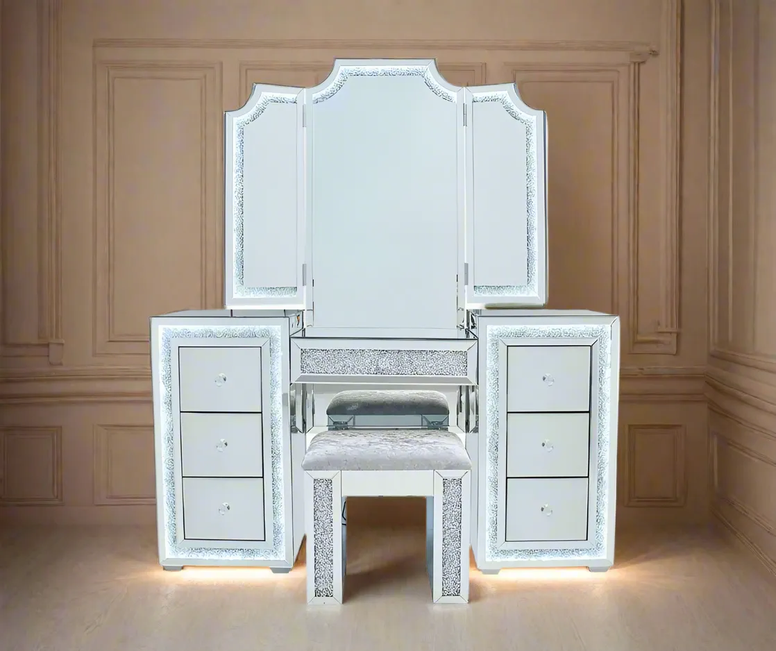 Oprah All Mirrored Glam Makeup Vanity Station With Stool