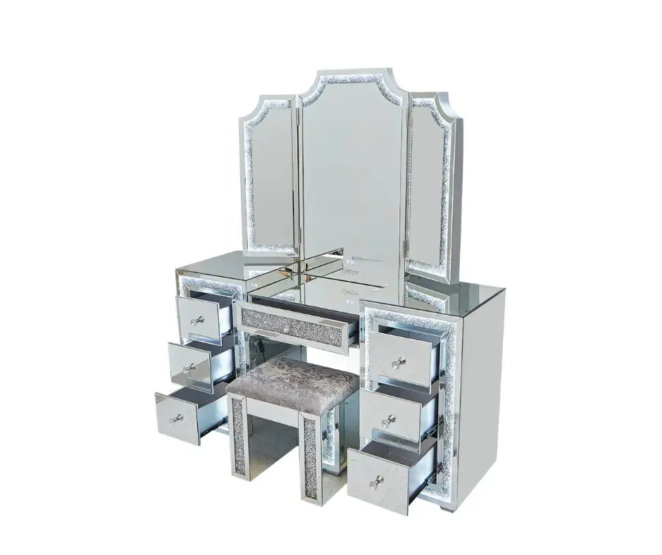 Oprah All Mirrored Glam Makeup Vanity Station With Stool