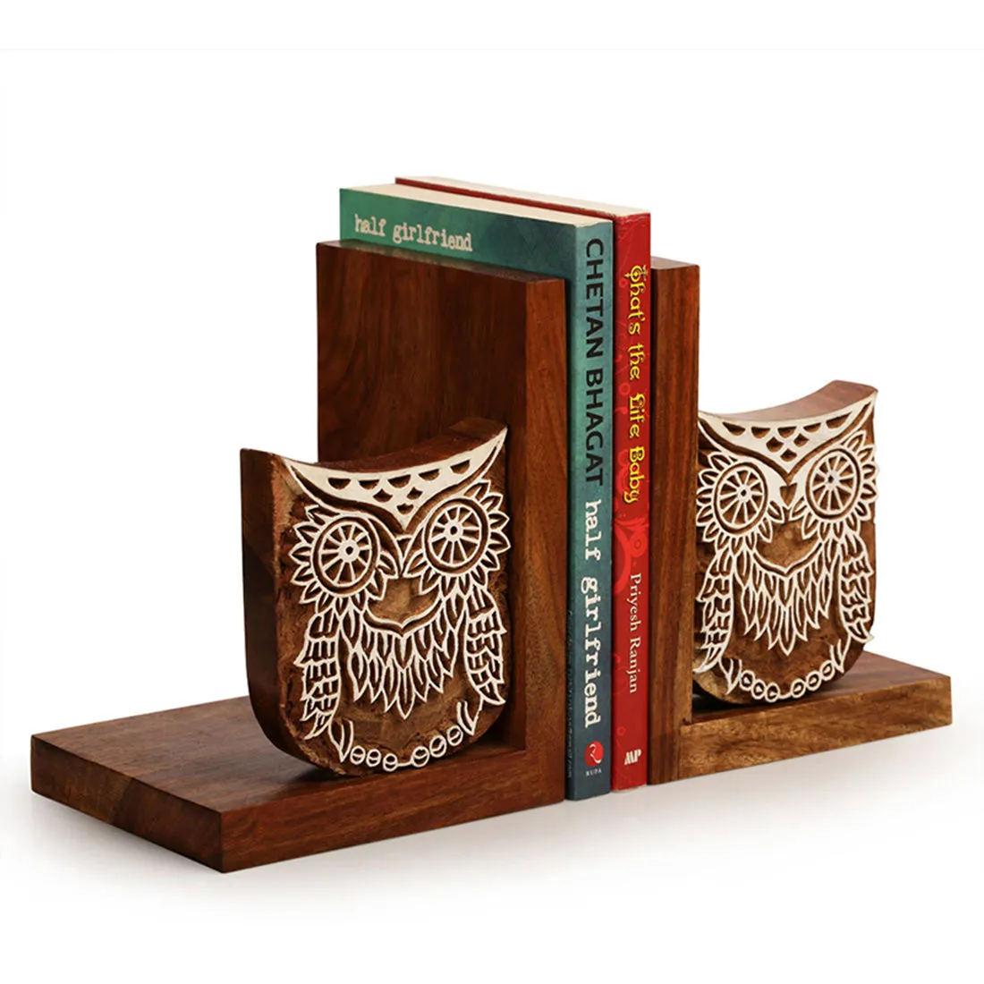 'Owl' - Hand Engraved Sheesham Wood Bookend