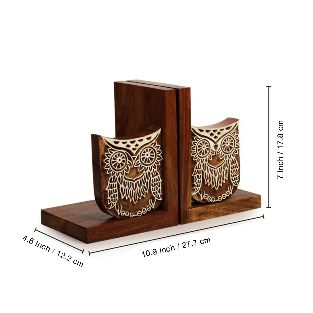 'Owl' - Hand Engraved Sheesham Wood Bookend