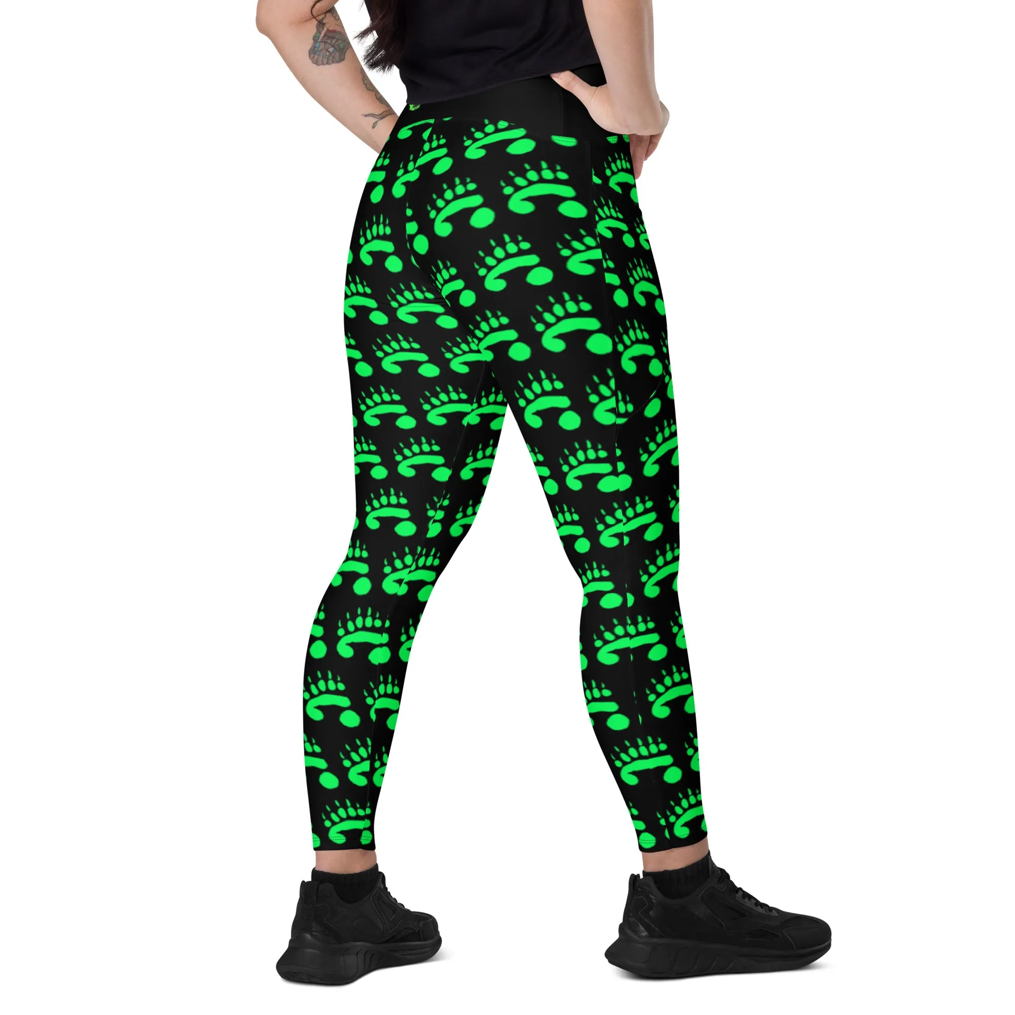 PandaPwr Green Paw Leggings with pockets