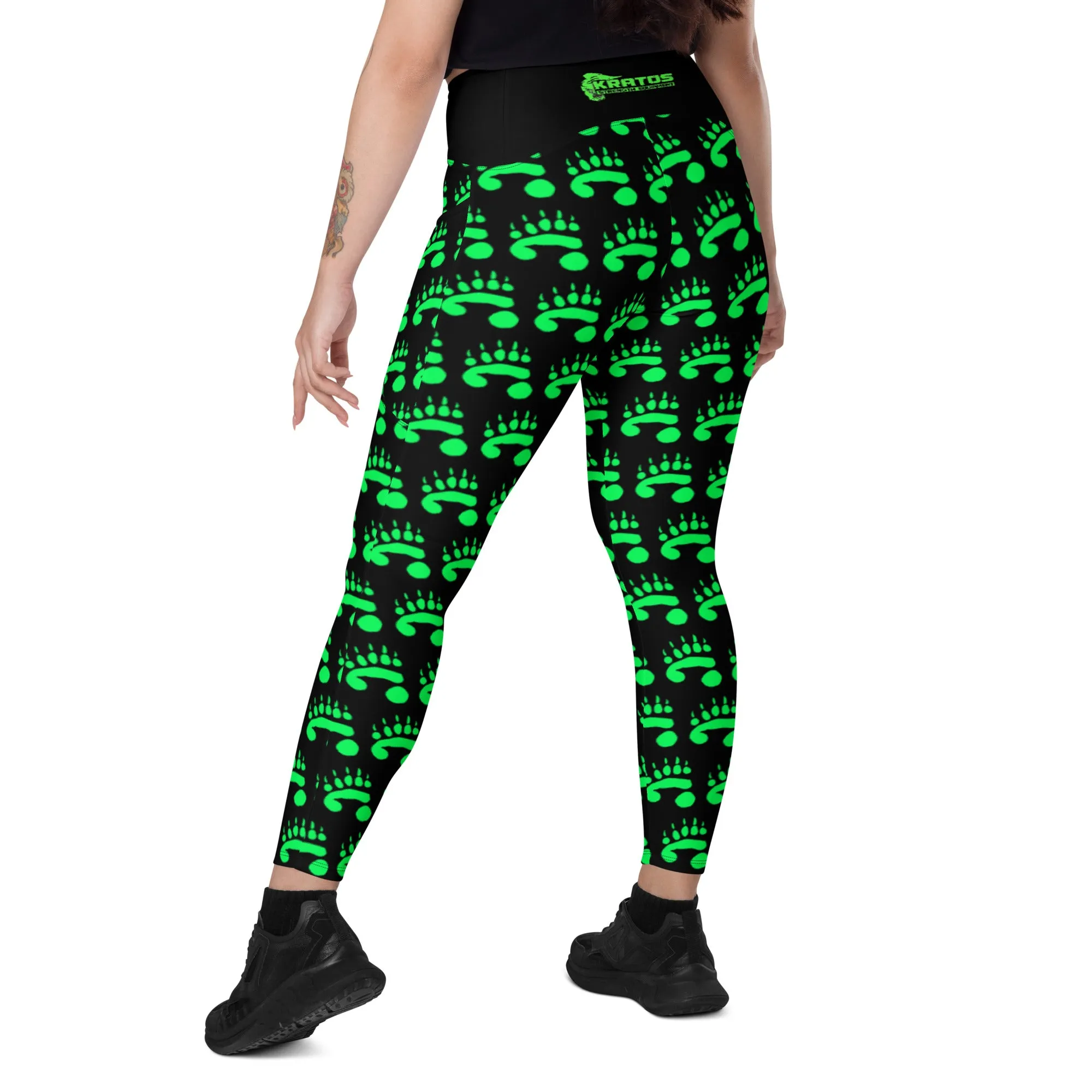 PandaPwr Green Paw Leggings with pockets