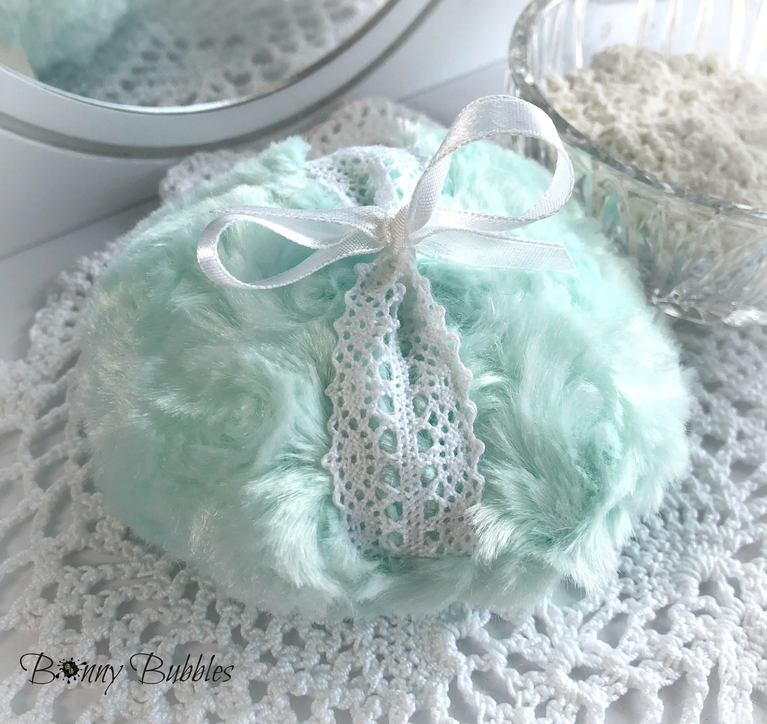 Powder Puff - mint green, 4 inch