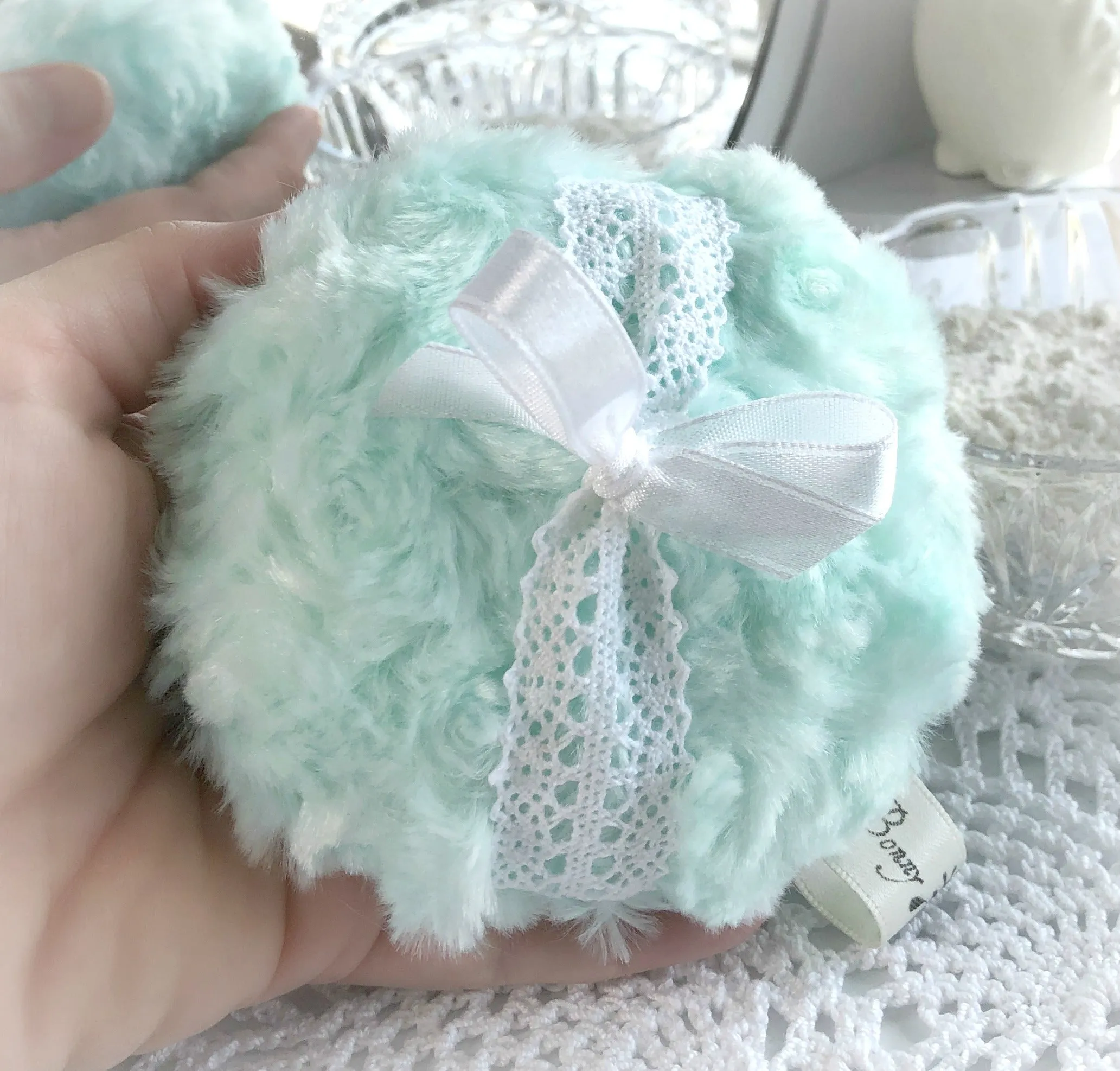 Powder Puff - mint green, 4 inch