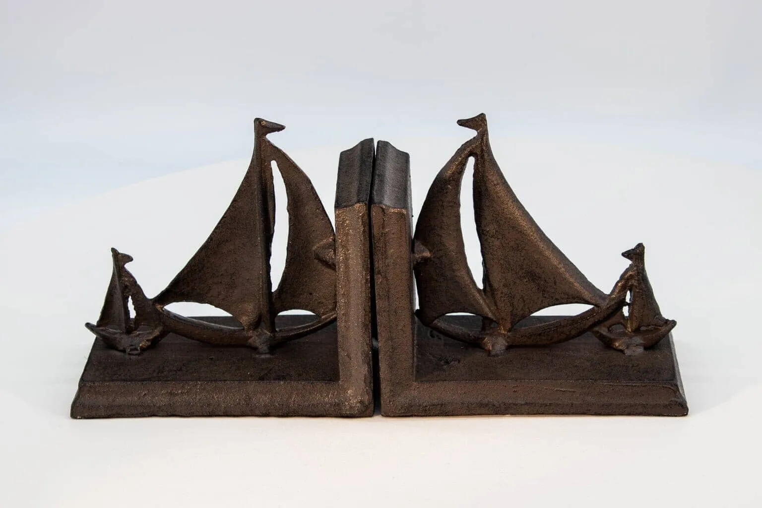 Sailboat Tows Dinghy Nautical Bookends Figurine - Metal - Cast Iron - Pair