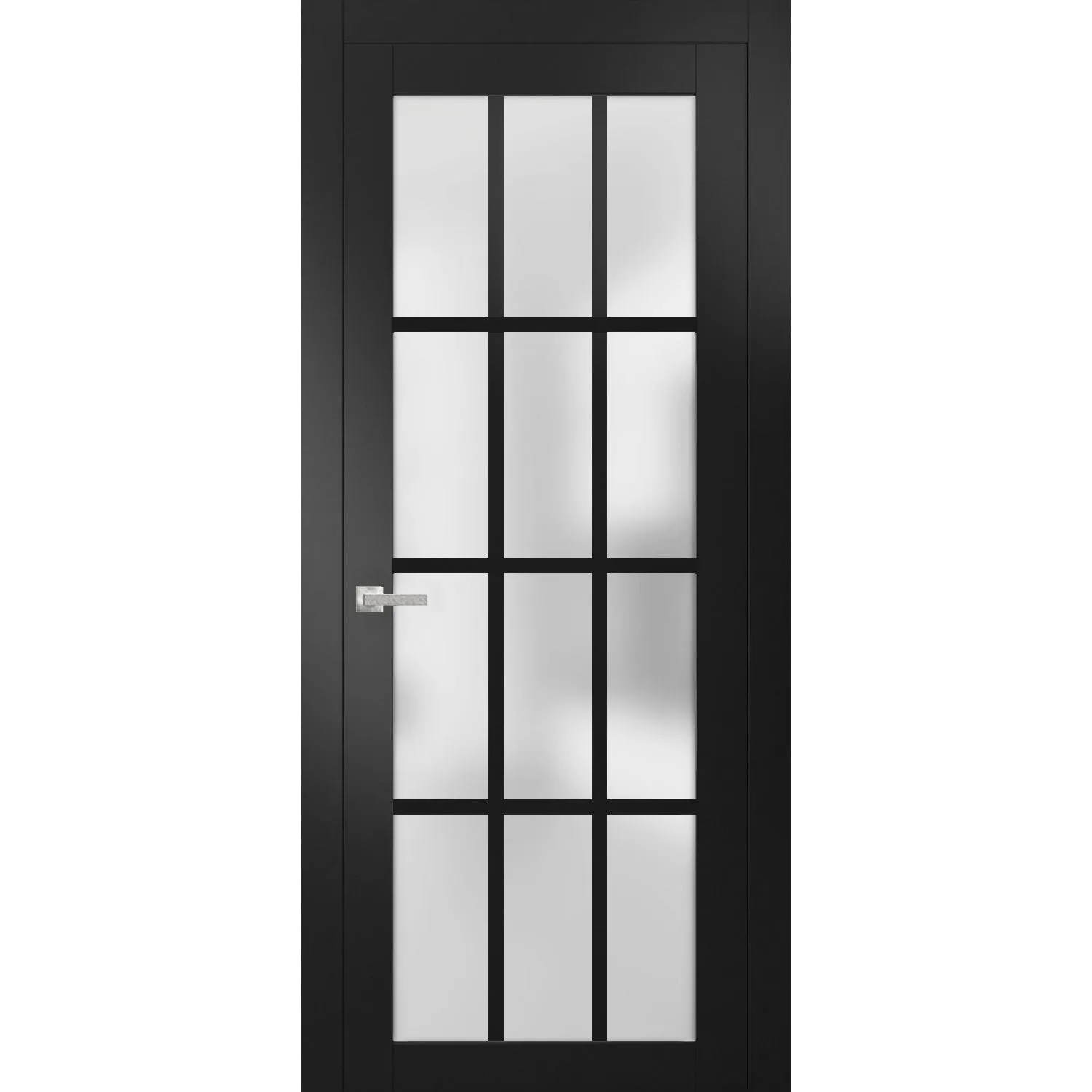 Solid French Door Frosted Glass 12 Lites | Felicia 3312 Matte Black | Single Regural Panel Frame Trims Handle | Bathroom Bedroom Sturdy Doors