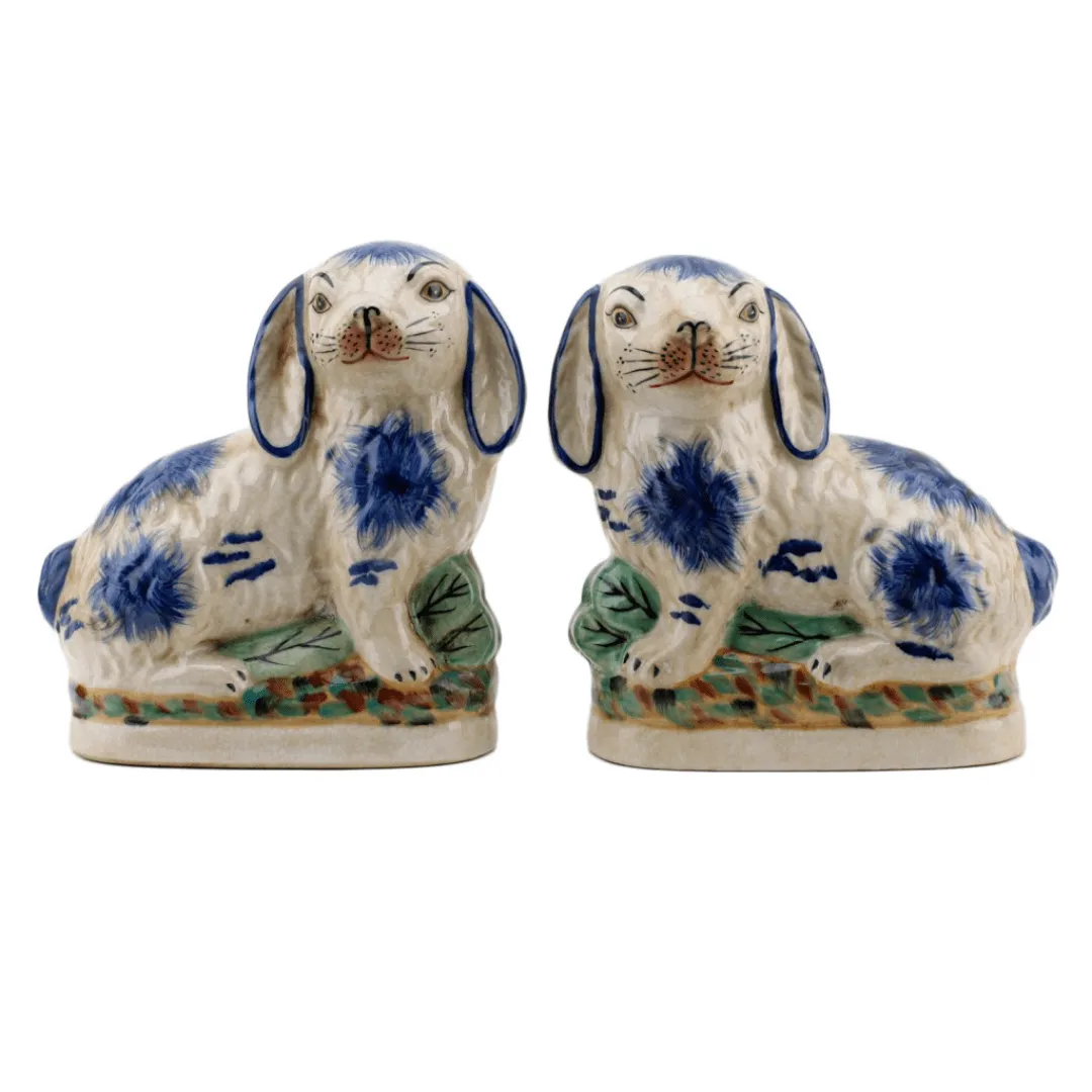 Staffordshire Reproduction Blue Pair Bunnies Figurines-6.5''H, Set of 2