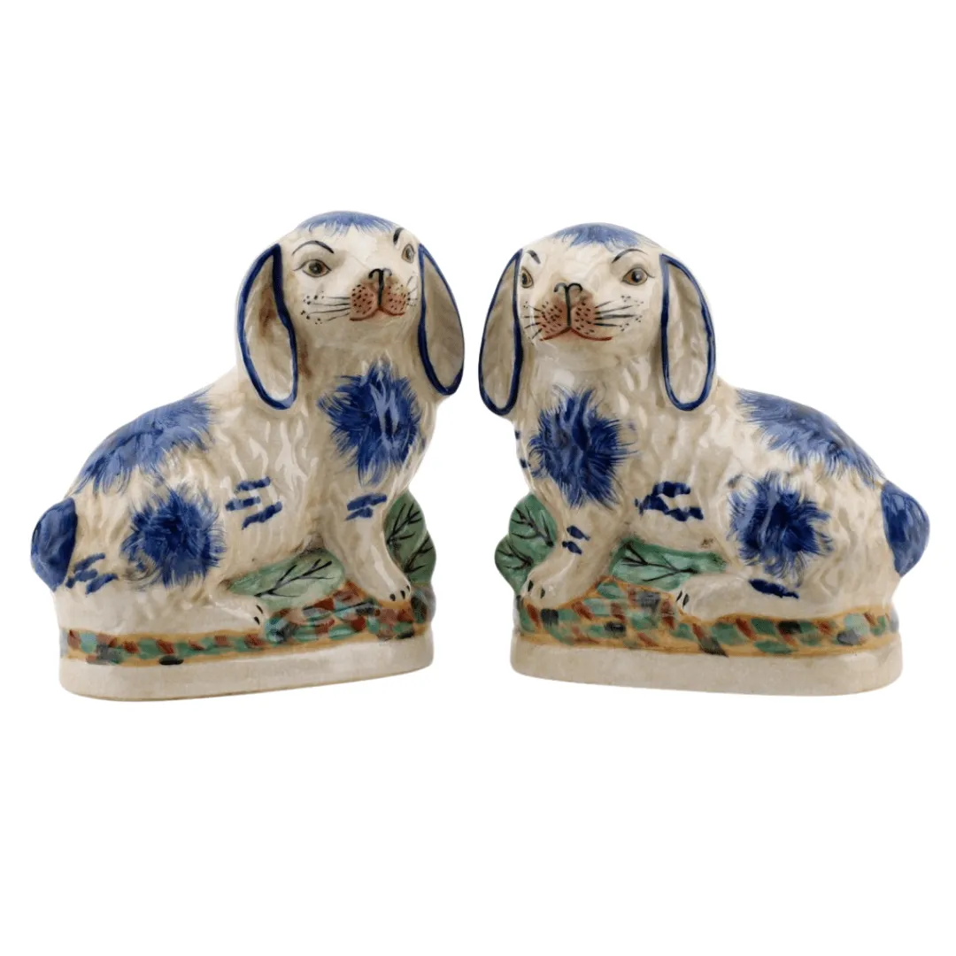 Staffordshire Reproduction Blue Pair Bunnies Figurines-6.5''H, Set of 2