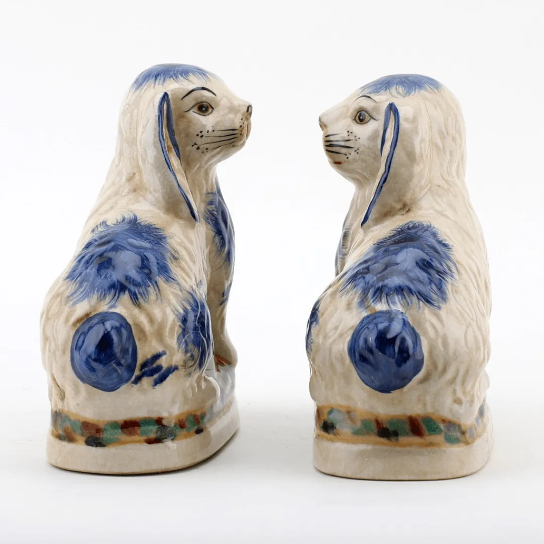 Staffordshire Reproduction Blue Pair Bunnies Figurines-8''H, Set of 2